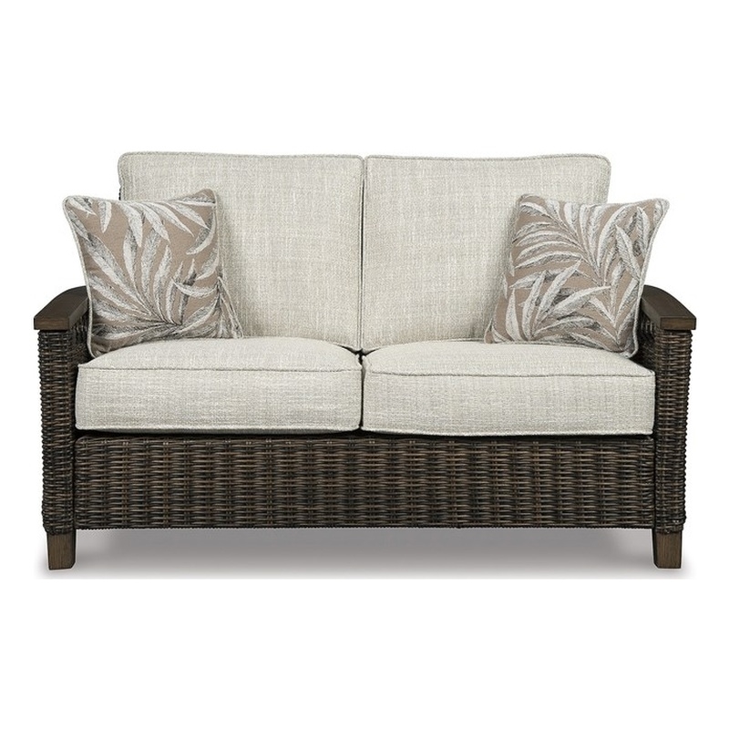 Ashley Furniture Modern Wicker / Rattan Paradise Trail Patio Loveseat in Brown