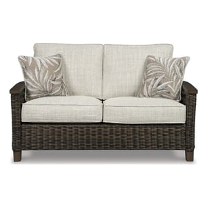 Ashley Furniture Modern Wicker / Rattan Paradise Trail Patio Loveseat in Brown