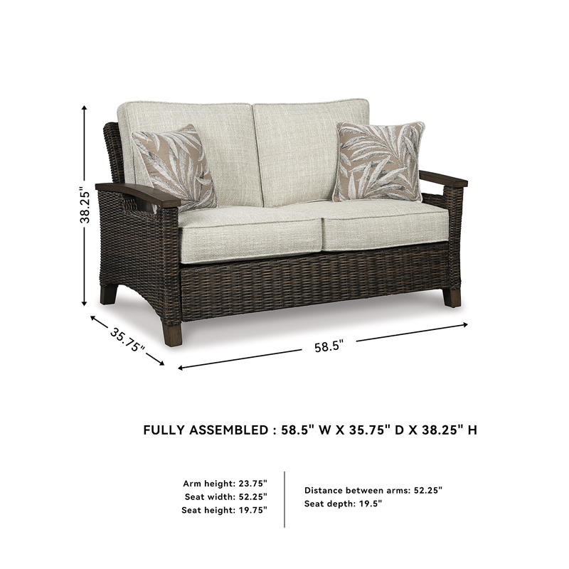 Ashley Furniture Modern Wicker / Rattan Paradise Trail Patio Loveseat in Brown