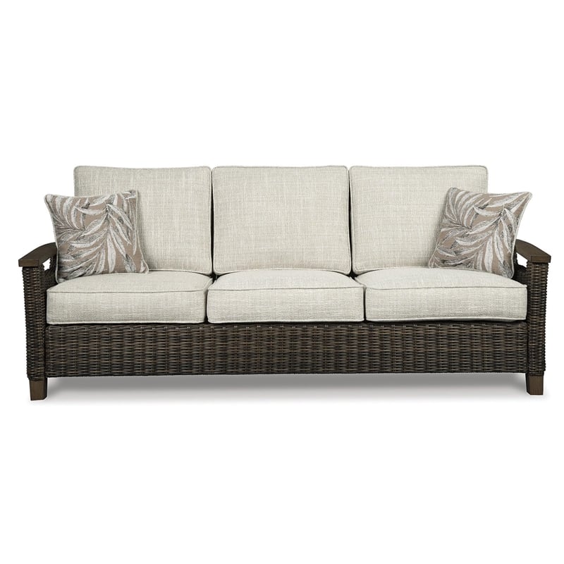 Signature Design by Ashley Paradise Trail Patio Sofa in Medium Brown