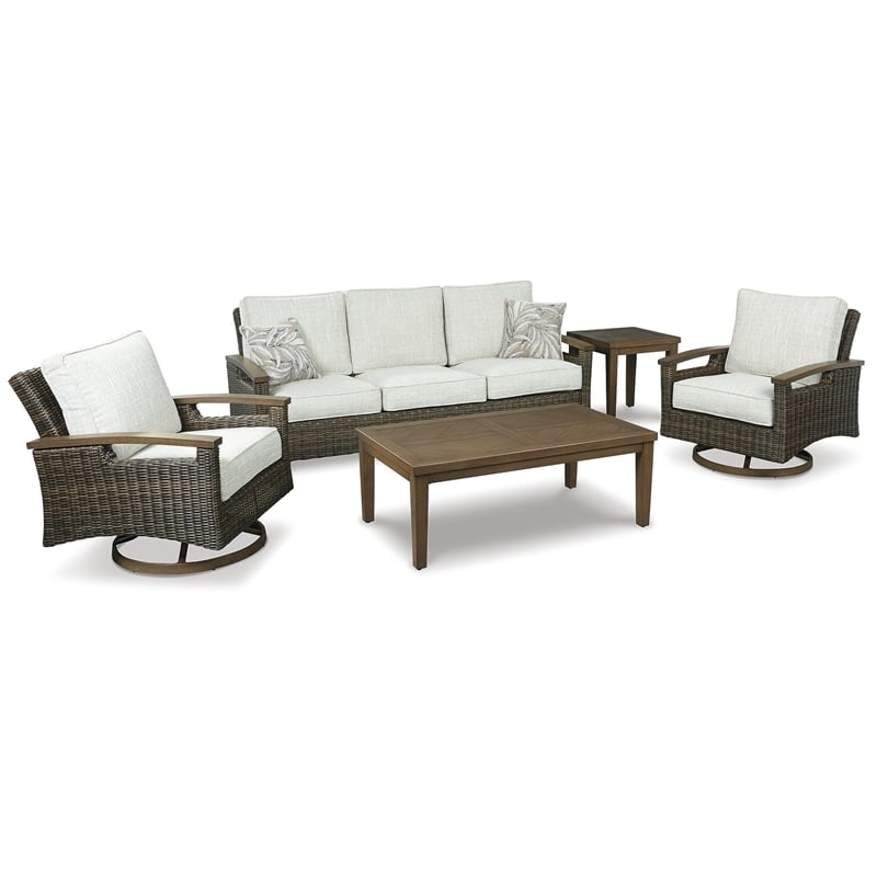 Signature Design by Ashley Paradise Trail Patio Sofa in Medium Brown