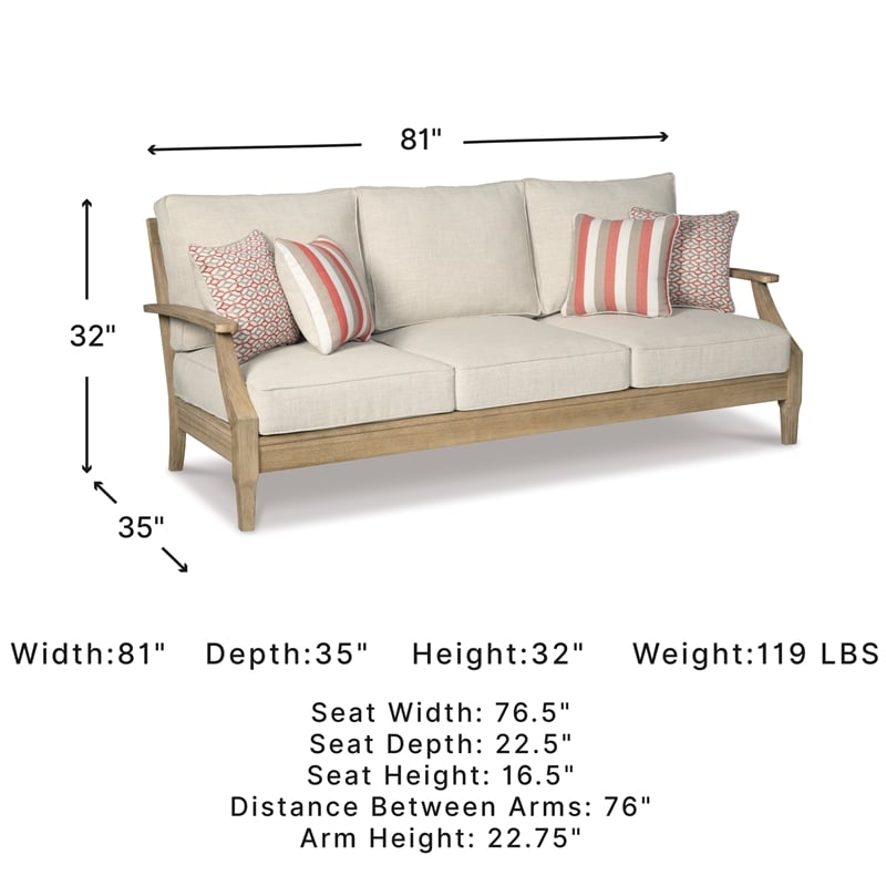 Signature Design by Ashley Clare View Eucalyptus Wood Patio Sofa in Beige