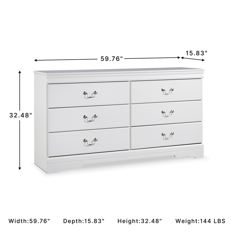 Ashley Furniture Anarasia 6 Drawer Double Dresser in White
