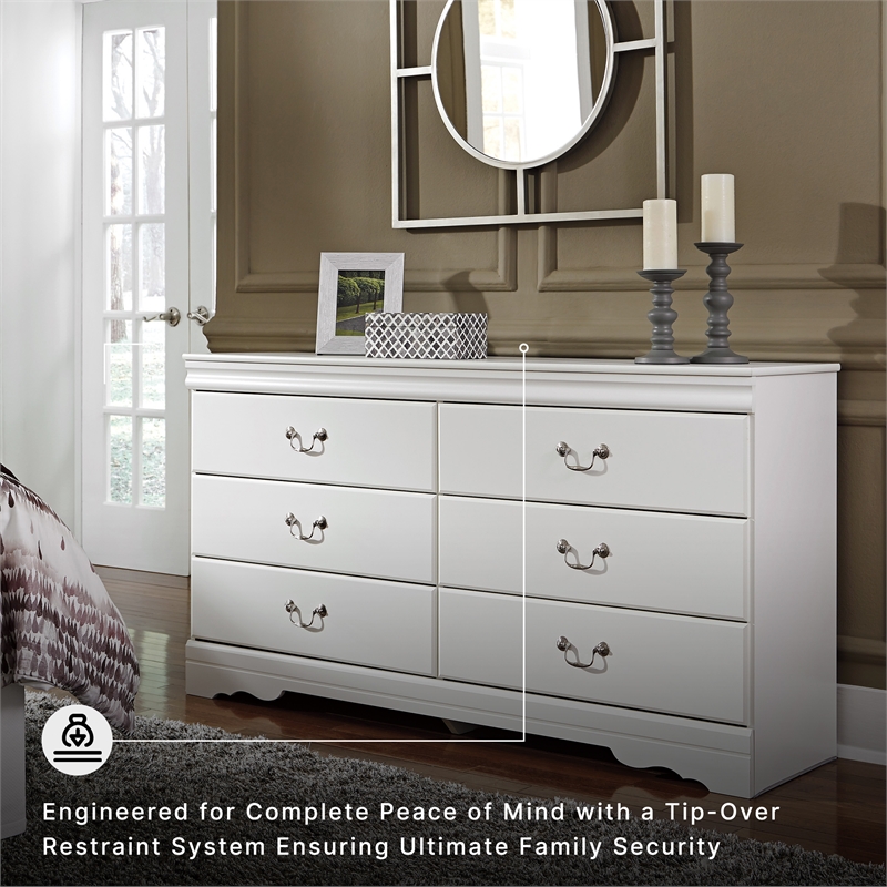 Ashley Furniture Anarasia 6 Drawer Double Dresser in White