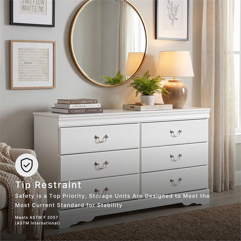 Ashley Furniture Anarasia 6 Drawer Double Dresser in White