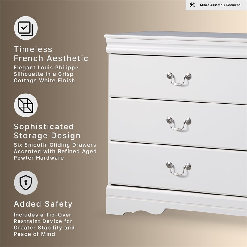 Ashley Furniture Anarasia 6 Drawer Double Dresser in White