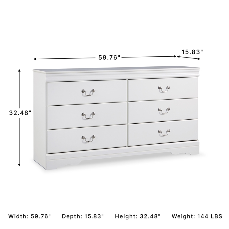Ashley Furniture Anarasia 6 Drawer Double Dresser in White