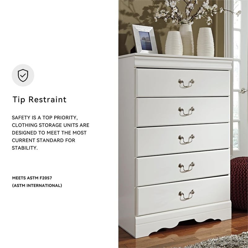 Ashley Furniture Anarasia 5 Drawer Chest in White