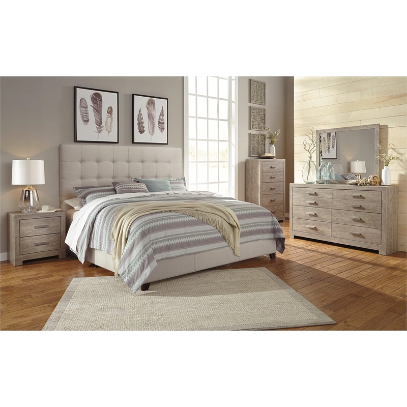 Signature Design by Ashley Dolante Tufted King Panel Bed in Beige