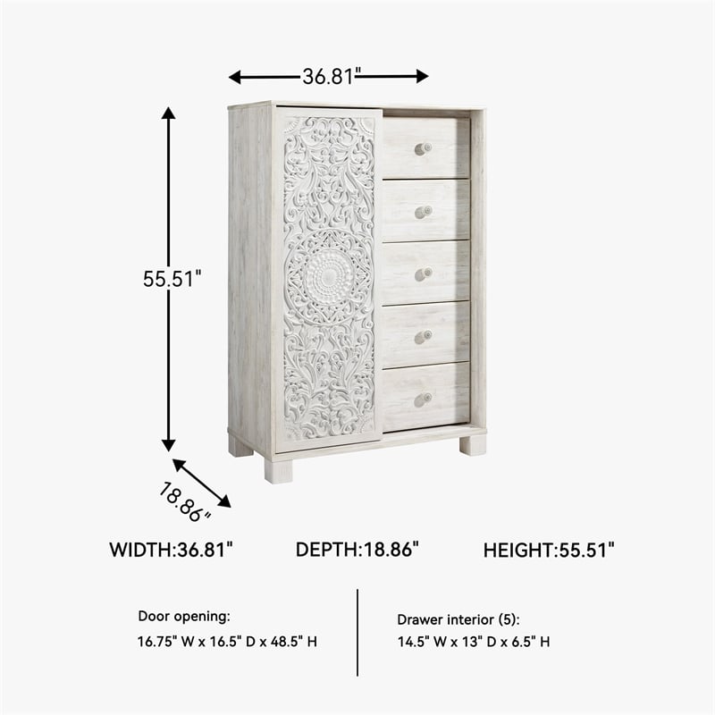 Signature Design by Ashley Paxberry 5-Drawer Door Chest in White Wash