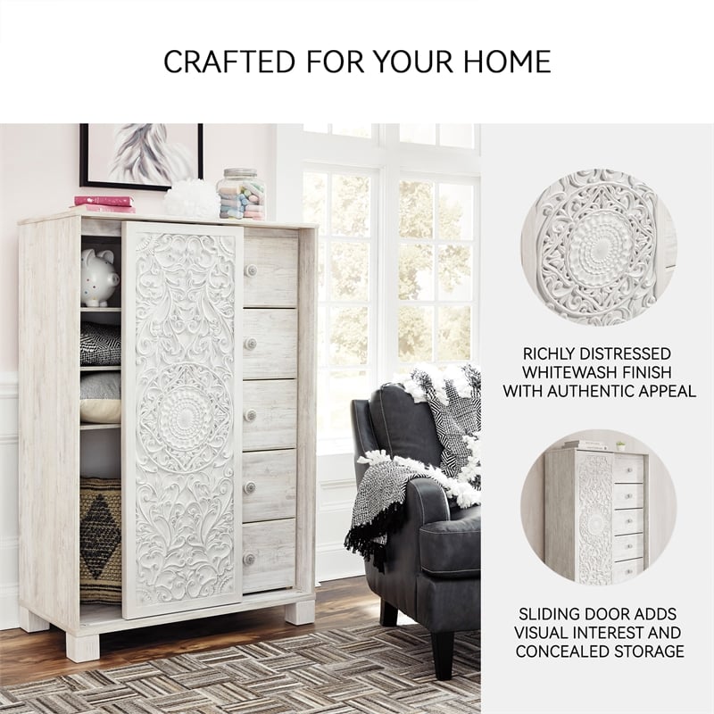 Signature Design by Ashley Paxberry 5-Drawer Door Chest in White Wash