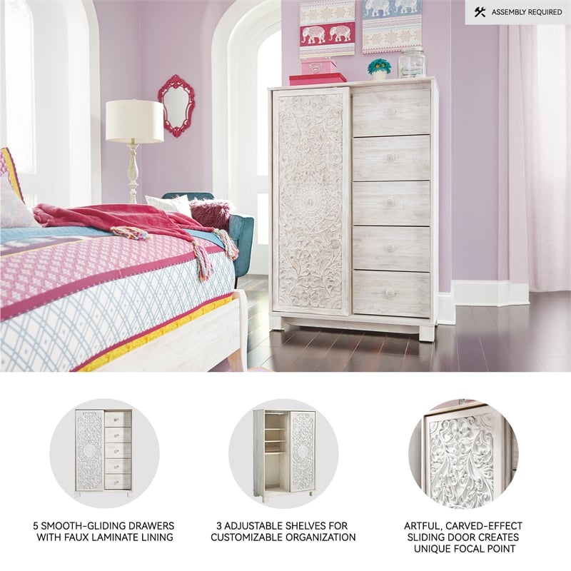 Signature Design by Ashley Paxberry 5-Drawer Door Chest in White Wash