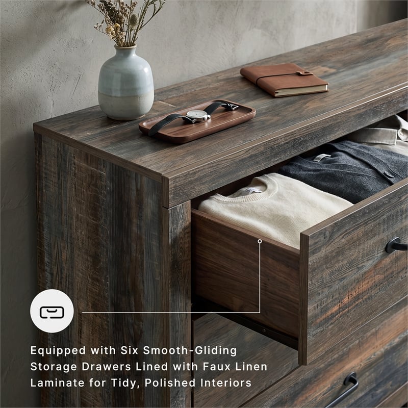 Ashley Furniture Drystan 6 Drawer Dresser in Burnt Orange and Teal