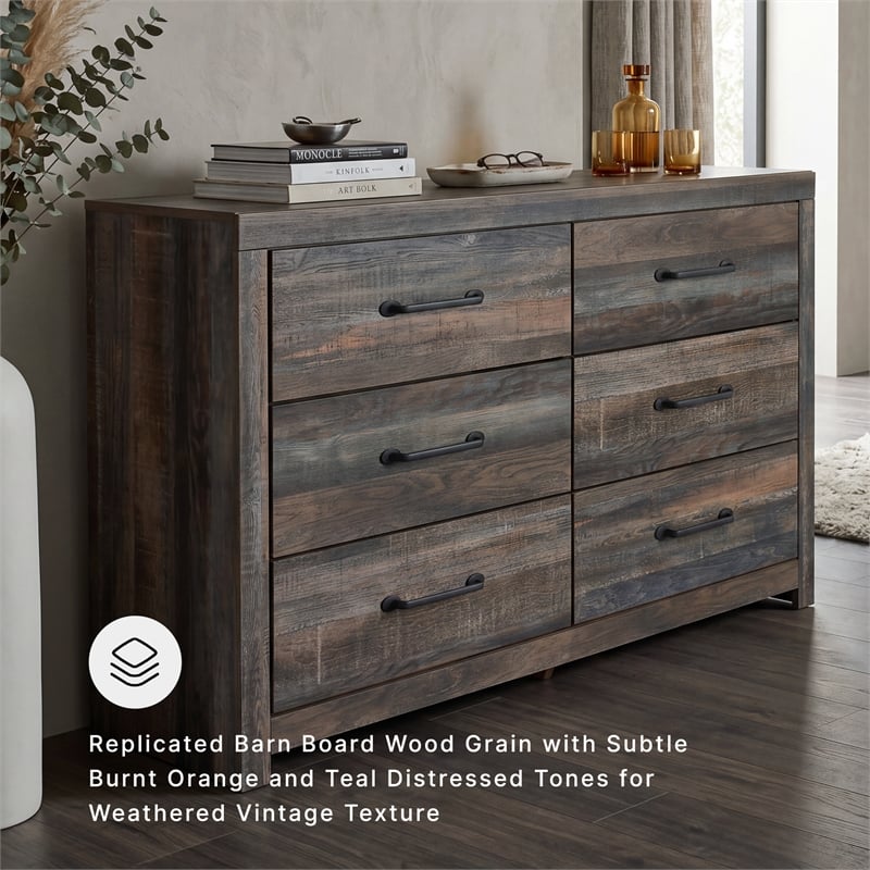 Ashley Furniture Drystan 6 Drawer Dresser in Burnt Orange and Teal