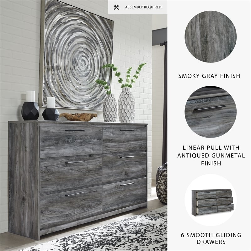 Signature Design by Ashley Baystorm 6 Drawer Double Dresser in Smokey Gray