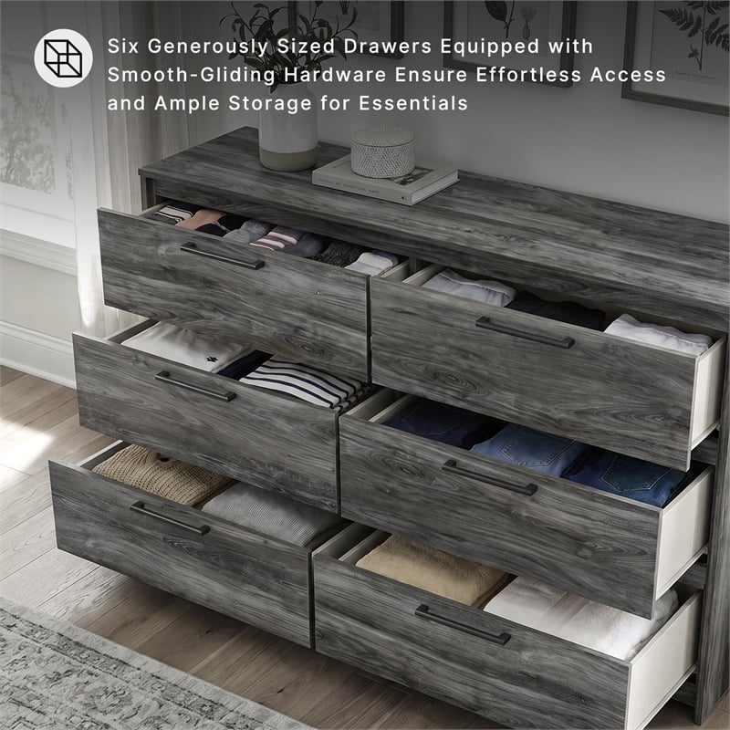 Signature Design by Ashley Baystorm 6 Drawer Double Dresser in Smokey Gray