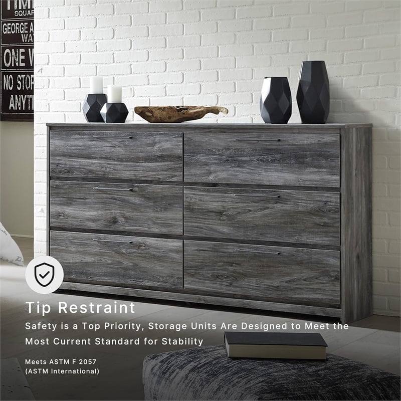 Signature Design by Ashley Baystorm 6 Drawer Double Dresser in Smokey Gray