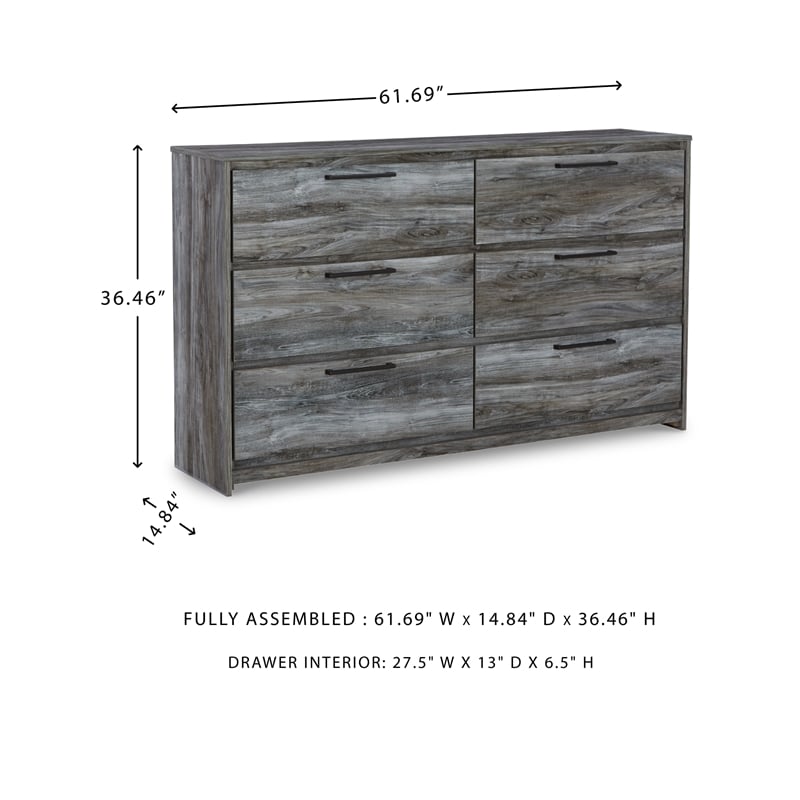 Signature Design by Ashley Baystorm 6 Drawer Double Dresser in Smokey Gray