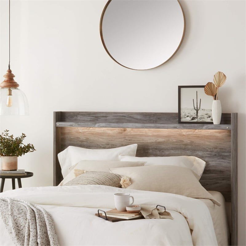 Signature Design by Ashley Baystorm Queen LED Panel Headboard in Smokey Gray
