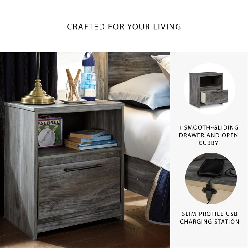 Signature Design by Ashley Baystorm 1 Drawer Nightstand with USB Ports in Gray