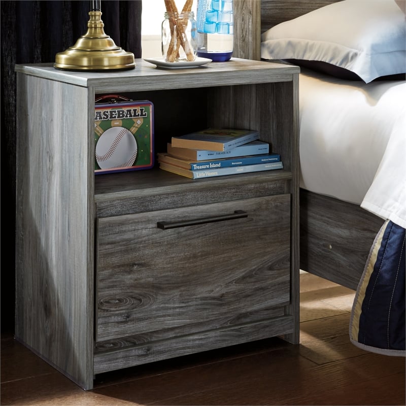 Signature Design by Ashley Baystorm 1 Drawer Nightstand with USB Ports in Gray