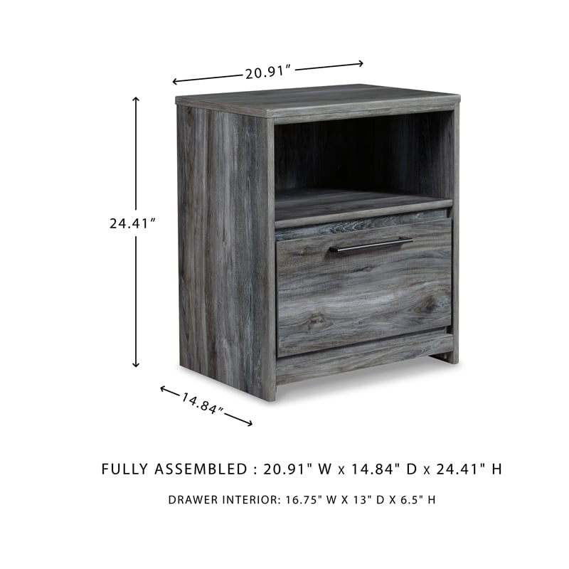 Signature Design by Ashley Baystorm 1 Drawer Nightstand with USB Ports in Gray