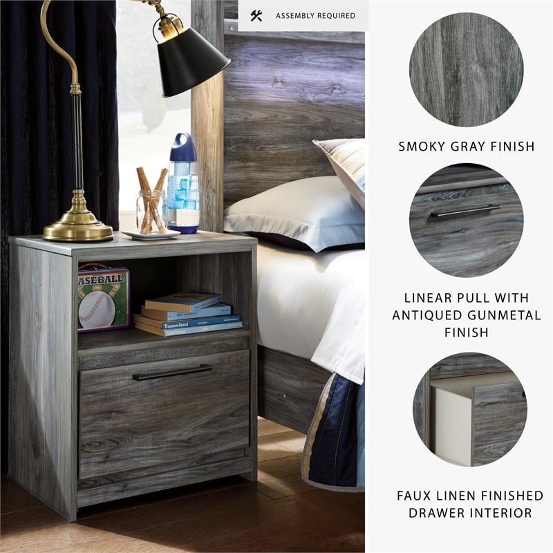 Signature Design by Ashley Baystorm 1 Drawer Nightstand with USB Ports in Gray