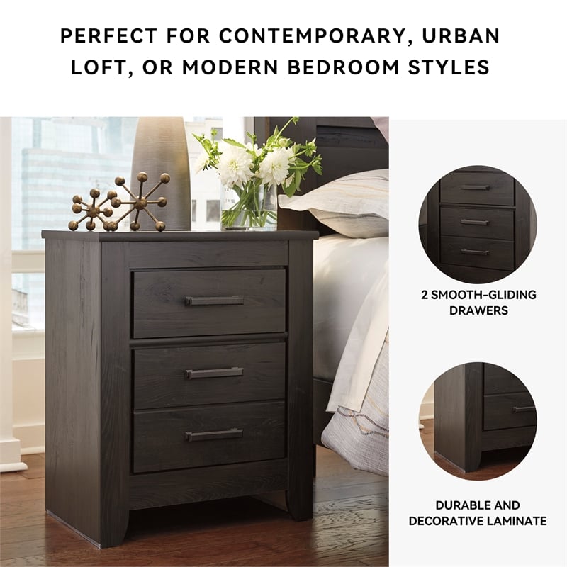 Ashley Furniture Brinxton Engineered Wood 2-Drawer Bedroom Nightstand - Charcoal