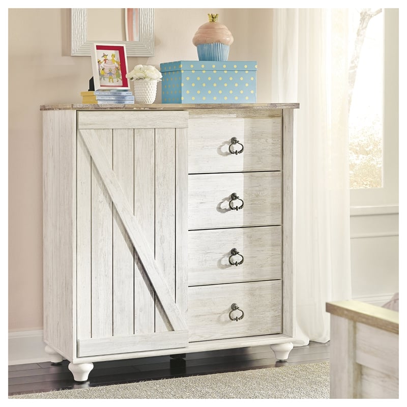 Signature Design by Ashley Willowton 4 Drawer Door Chest in Whitewash