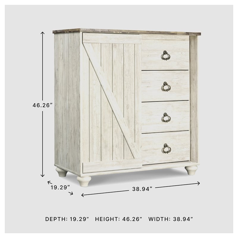 Signature Design by Ashley Willowton 4 Drawer Door Chest in Whitewash