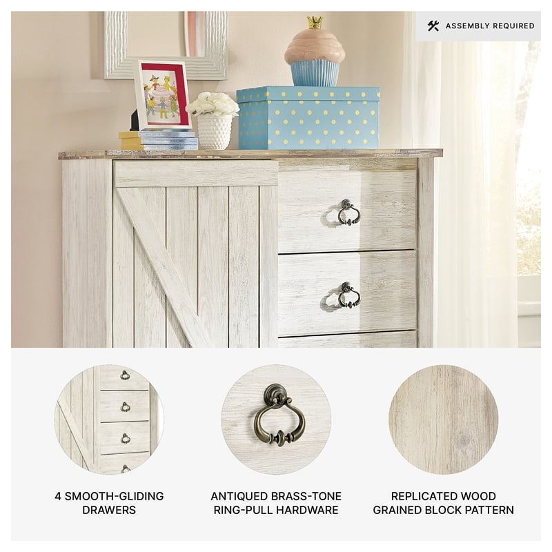 Signature Design by Ashley Willowton 4 Drawer Door Chest in Whitewash