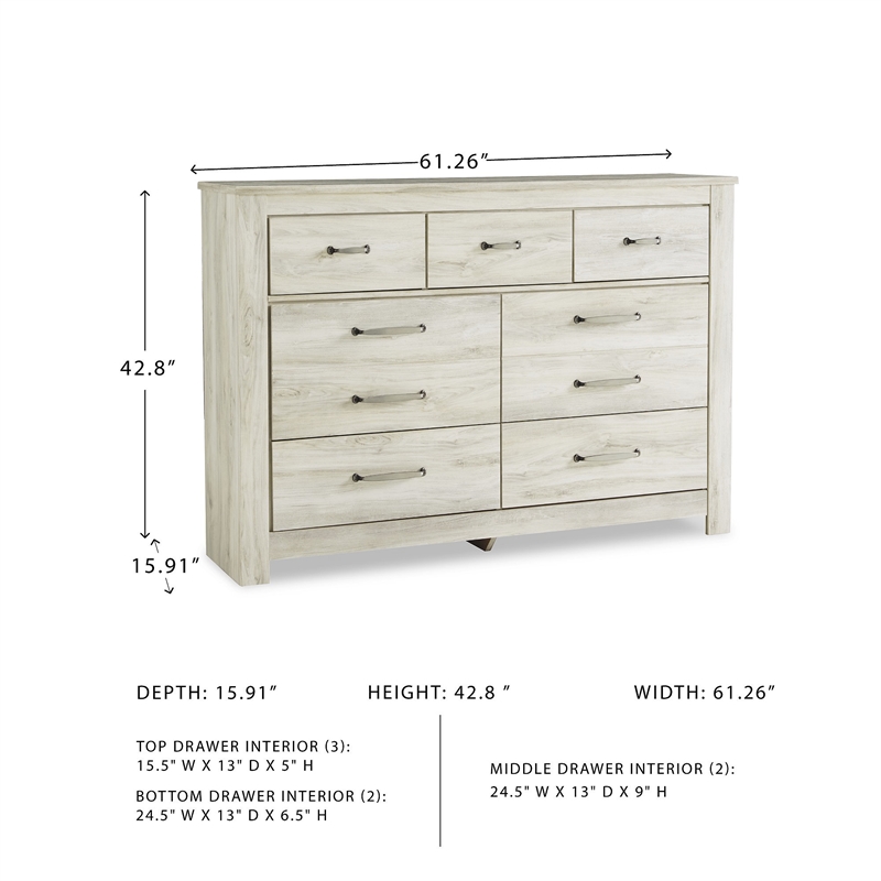 Ashley Furniture Bellaby 7 Drawer Dresser in Whitewash