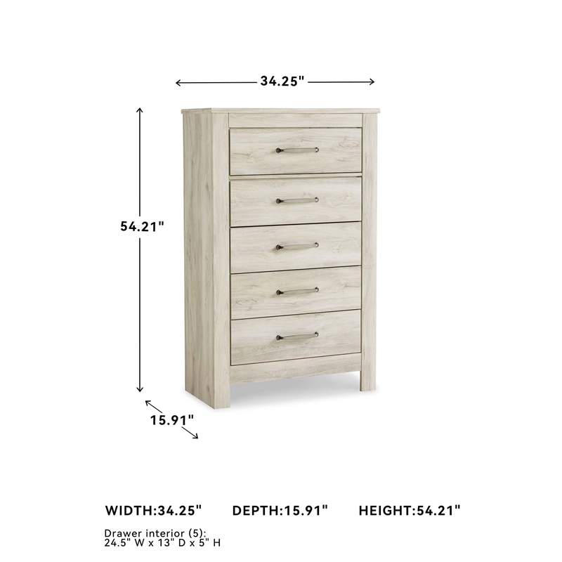 Signature Design by Ashley Bellaby 5-Drawers Bedroom Chest in White Wash