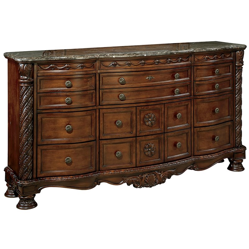 Ashley Furniture North Shore 9 Drawer Marble Top Dresser In Dark Brown