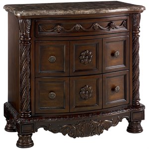 ashley furniture north shore 3 drawer marble top nightstand in brown