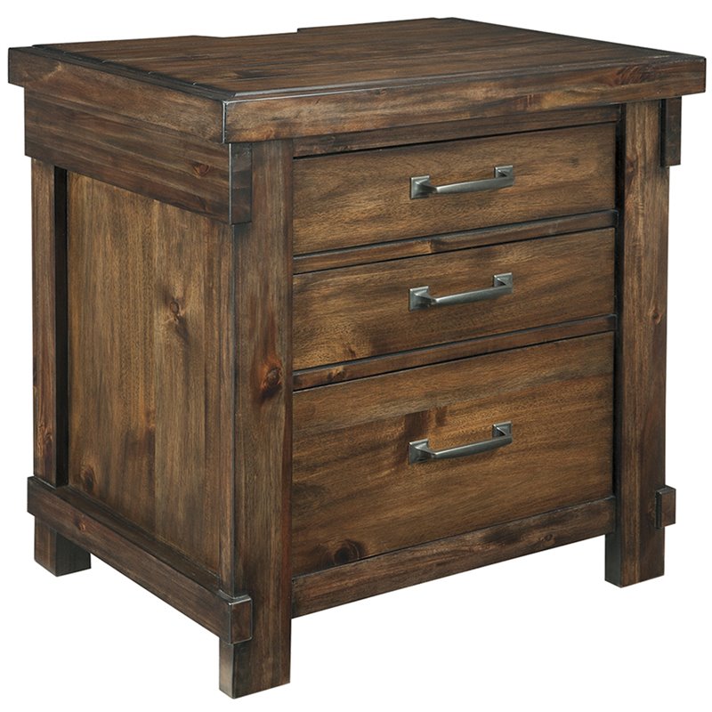 Ashley Furniture Lakeleigh 3 Drawer Nightstand with USB Ports in Brown