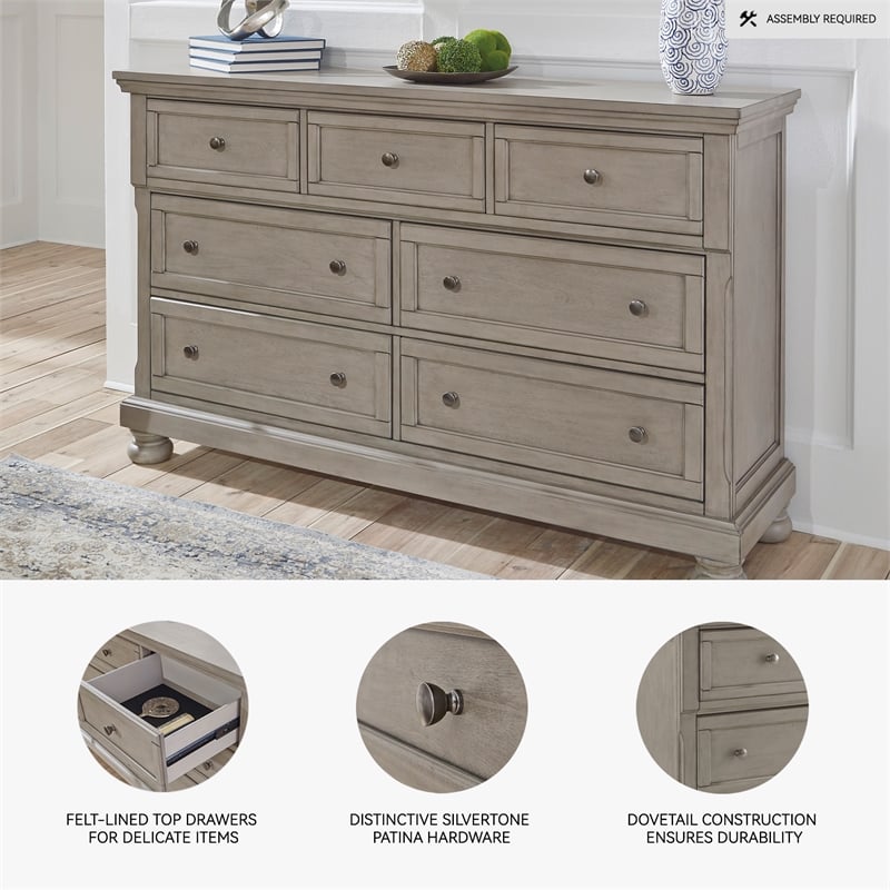 Ashley Furniture Lettner 7 Drawer Dresser in Light Gray