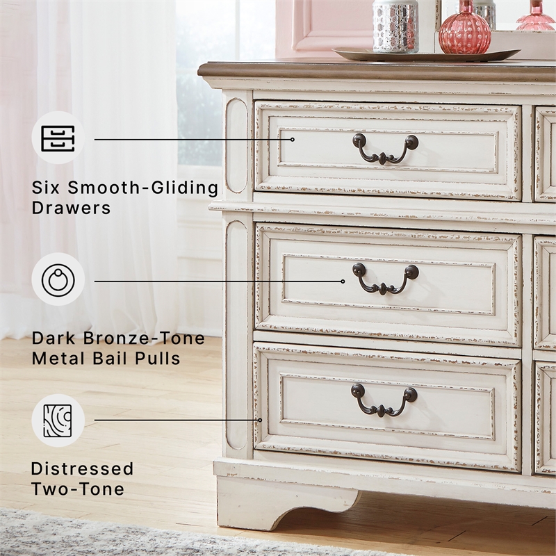 Ashley Furniture Realyn Engineered Wood 6 Drawer Double Dresser in Mahogany