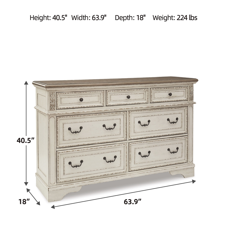 Signature Design by Ashley Realyn 7-Drawer Dresser in Chipped White and Brown