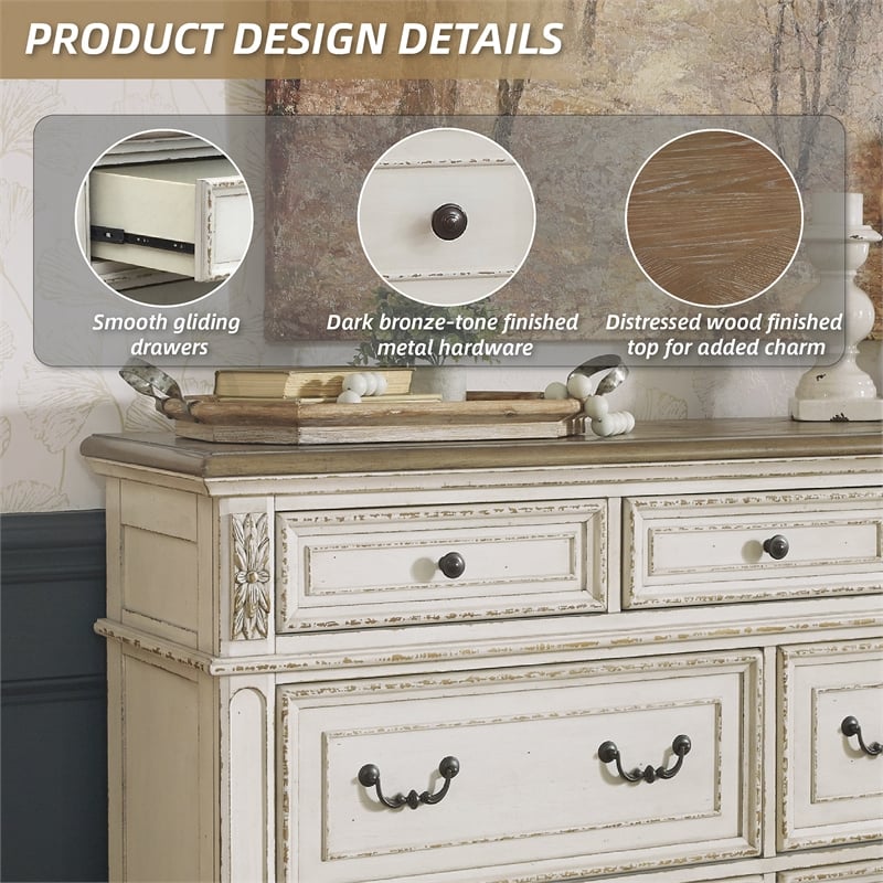 Signature Design by Ashley Realyn 7-Drawer Dresser in Chipped White and Brown