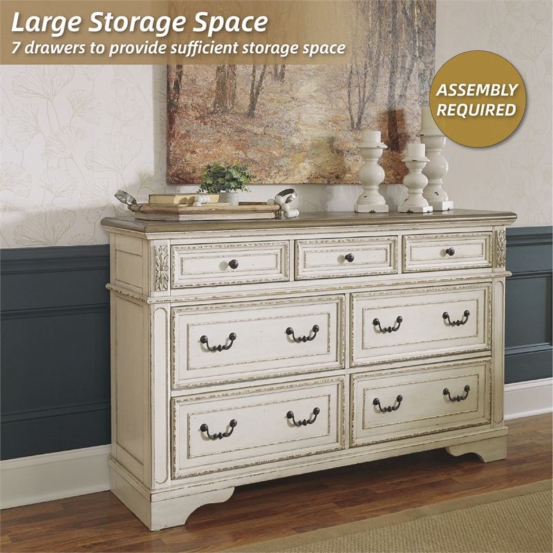Signature Design by Ashley Realyn 7-Drawer Dresser in Chipped White and Brown