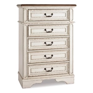 Ashley Realyn 5 Drawer 34&quot Chest in Chipped White and Brown