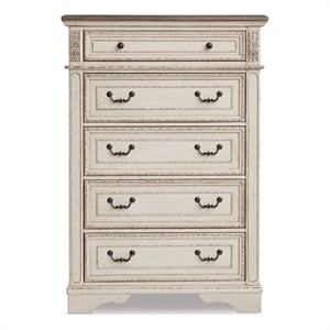 Signature Design by Ashley Realyn 5 Drawer 40&quot Chest in Chipped White and Brown