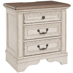 ashley realyn 3 drawer nightstand in usb ports in white and brown