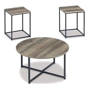 Ashley Furniture Wadeworth 3 Piece Coffee Table Set in Dark Metallic and Black