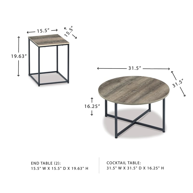 Ashley Furniture Wadeworth 3 Piece Coffee Table Set in Dark Metallic and Black