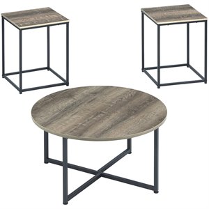 ashley furniture wadeworth 3 piece coffee table set in dark metallic and black