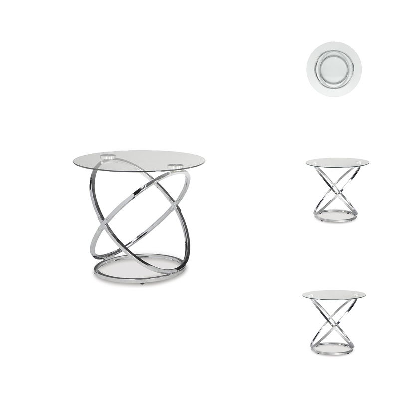 Ashley Furniture Modern Hollynyx 3 Piece Glass Top Coffee Table Set in Chrome