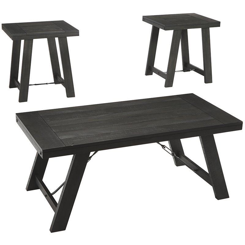 Ashley Furniture Noorbrook 3 Piece Coffee Table Set in Pewter