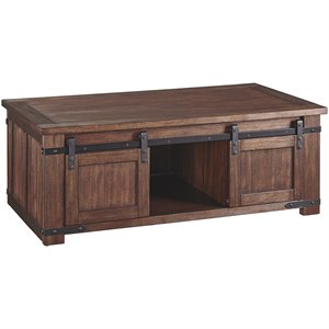 ashley furniture budmore mobile storage coffee table in brown